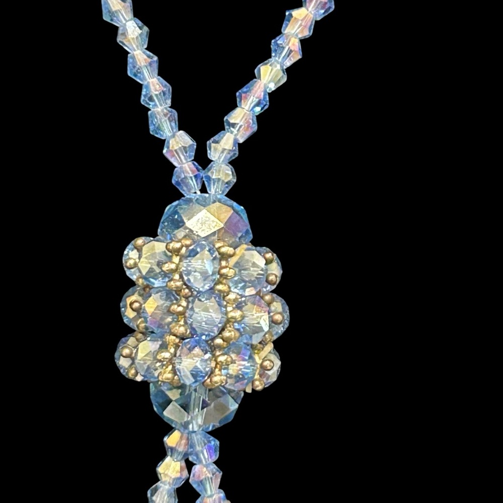 Vintage Blue Crystal Glass Bead Long Necklace